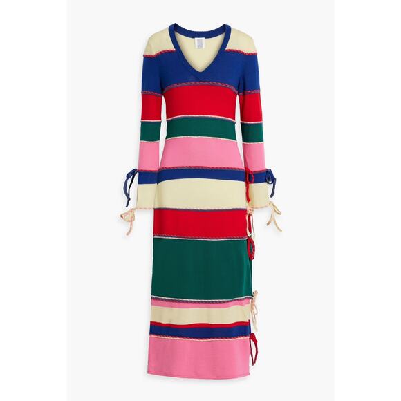 Rosie Assoulin Bow-Detailed Striped Wool Midi Fitted Dress XS Multicolor Runway - Picture 16 of 16